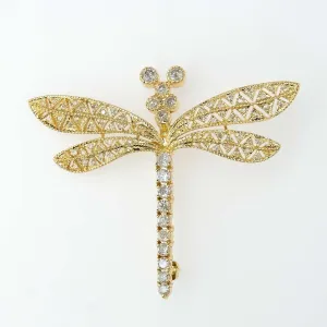 1.40ctw Diamond Dragonfly Openwork Filigree Pin in 18K Yellow Gold