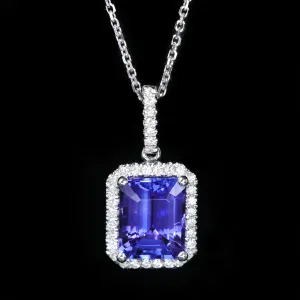 14K White Gold 2.60 Carat Tanzanite and Diamond Pendant