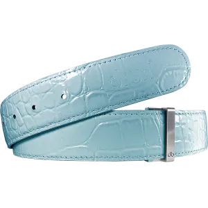 Aqua Crocodile Textured Leather Belt