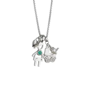 Baby Carriage with silhouette Birth Gem Boy Pendant