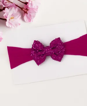 Big Sequinned Bow Headband - Dark Pink