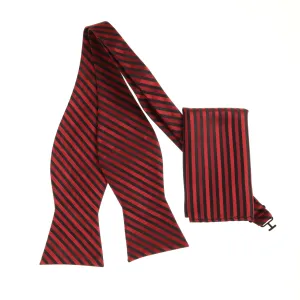 Burgundy and Black Stripes Designed Self-Tie Bow Tie with Matching Pocket Square