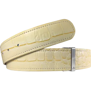 Cream Crocodile Textured Leather Belt