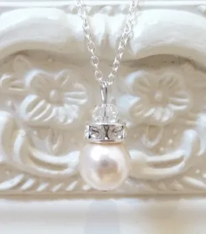 Crystal Rondelle And Pearl Pendant Necklace