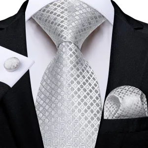 DiBanGu Silk Tie Could Grey Plaid Mens Tuxedo Work Dresses Tie Pocket Square Cufflinks Set