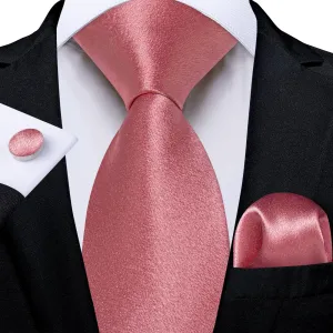 DiBanGu Silk Tie Shining Rouge Pink Solid Mens Tuxedo Work Dresses Tie Pocket Square Cufflinks Set