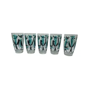 Dyball Signed Turquoise Atomic Birds Glasses (Set of 5)