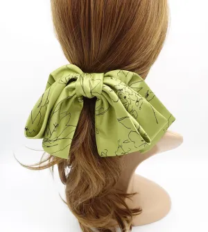 flower print satin hair bow double layered droopy bow hair stylish hair accessory for women