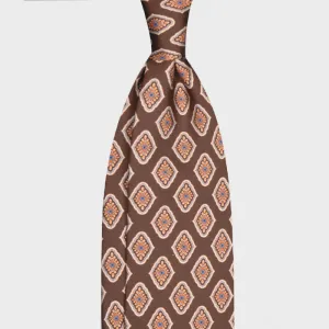 F.Marino Handmade 7 Folds Silk Tie Diamonds Brown