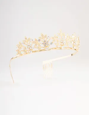 Gold Diamante Leaf Flower Crown