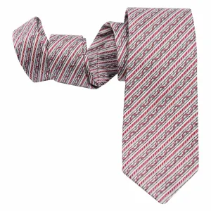 GREY AND PINK STRIPE SILK TIE