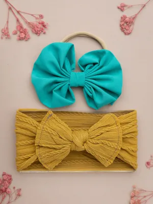 Over Sized Bow Headband & Head Wrap Set- Green & Mustard