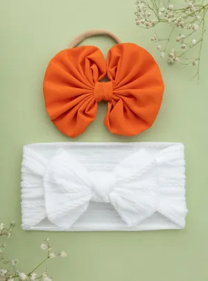 Over Sized Bow Headband & Head Wrap Set- Orange & White