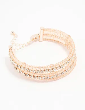 Rose Gold Beaded Diamante Chain Bracelet