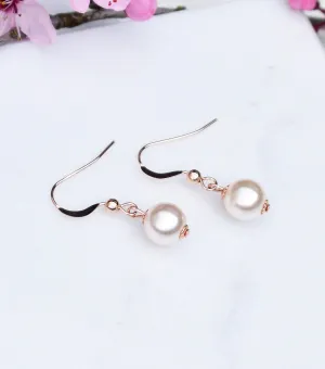 Rose Gold Pearl Fish Hook Earrings