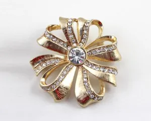 Rosette Gold Crystal Brooch Pin