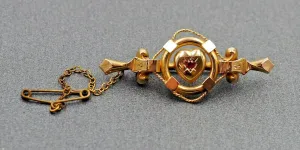 Ruby 9ct Yellow Gold Brooch with Safety Chain