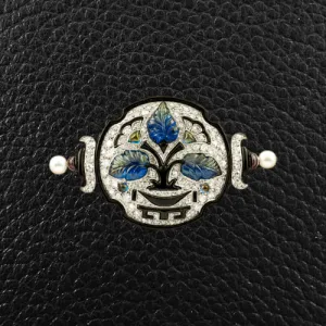 Sapphire, Diamond & Pearl Cartier Estate Pin with Box