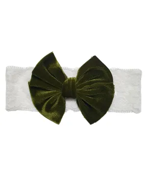 Velvet Big Bow Lace Headband- Green